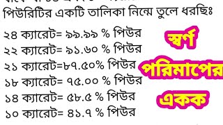 স্বর্ণ পরিমাপের একক / স্বর্ণ পরিমাপের আন্তর্জাতিক একক /স্বর্ণ পরিমাপ করুন খুব সহজে