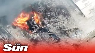 Drone vid shows Ukrainian attacks destroying Russian military vehicles in Mariupol