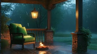 Serene Rainy Night Ambiance: Cozy Porch \u0026 Fireplace Sounds for Relaxation