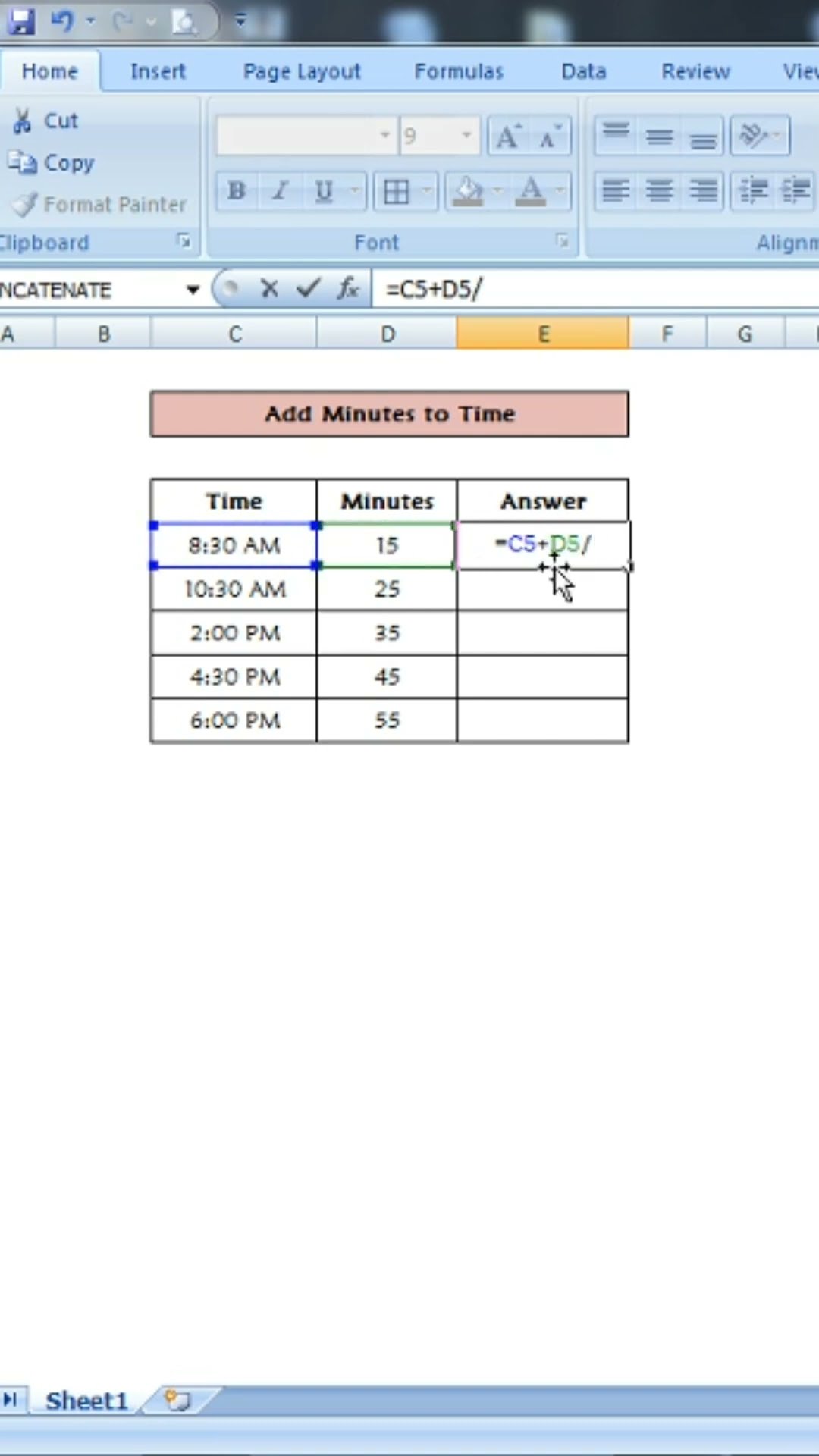 Формула Excel для добавления минут ко времени #shorts