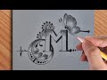 How to make an amazing art of M letter tattoo drawing with pencil | amazing drawing video