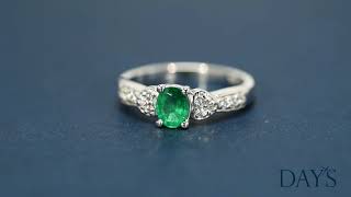 Oval Emerald Ring In 14kt White Gold With Diamonds (1/7ct Tw)