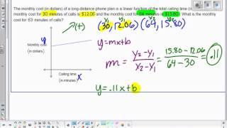 application problem with a linear function finding a coordinate given two points