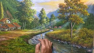 CARA MENGGAMBAR - MELUKIS PEMANDANGAN ALAM PERKAMPUNGAN / HOW TO DRAW VILLAGE SCENERY BY DANDAN SA