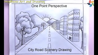 One Point Perspective City Road | Scenery Drawing | Very Easy Tutorial