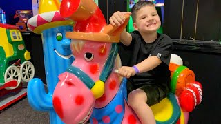 KIDS have Fun at Indoor PARK with Rides, Games INDOORS TRAMPOLINE PARK! Caleb & Mommy PRETEND PLAY!