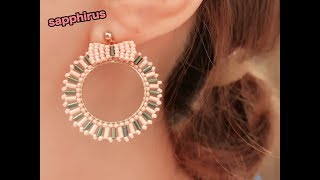 【ハンドメイド】リボンフープピアスの作り方　スレンダービューグルのレシピ・ブリックステッチ　How to make:  Kawaii♡ Ribbon Earrings