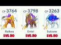 LvL 50 SHADOW SHINY LEGENDARY BEASTS TRIO in Pokemon GO.