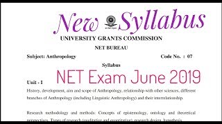 UGC-NET /NTA -NET Exam ; Anthropology New Syllabus In English