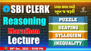 SBI Clerk | Reasoning Marathon Lecture | PUZZLE | SEATING | SYLLOGISM | INEQUALITY | LIVE @01:00pm