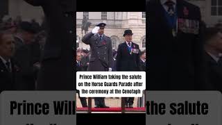 Prince William taking the salute on the Horse Guards Parade after the ceremony at the Cenotaph