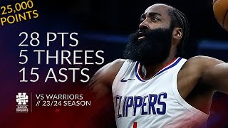 James Harden 28 pts 5 threes 15 asts vs Warriors 23/24 season