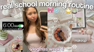 REAL SCHOOL MORNING ROUTINE!🎧❄️🎀|| 6am wake up + get ready with me!