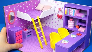 DIY Miniature Cardboard House #28   purple bedroom for two