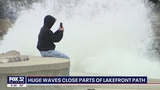 Dangerous waves close parts of Chicago's lakefront path