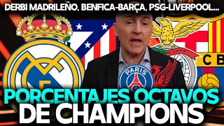 ¡DERBI DE CHAMPIONS! REAL MADRID-ATLETI, BENFICA-BARCELONA, PSG-LIVERPOOL… PORCENTAJES ¿QUIÉN PASA?