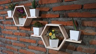 Diy hexagon wall shelves using popsicle sticks | plant stand