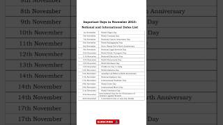 November 2023 - Important National and International days with Date | Best for Competitive Exam