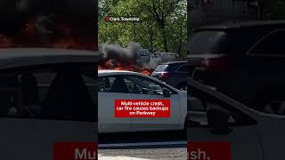 Fiery accident on Parkway causes backup