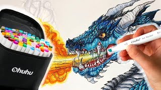 Drawing a Dragon with Ohuhu Markers! (80 Colour Set) | Cheap Marker \