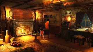 Gentle Rain Sounds with Crackling Fireplace for Sleep, Study and Relaxation - Medieval Room