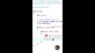 C program to print hollow square star pattern with diagonal