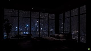 Relax with the Sound of Heavy Rain on the Bedroom Window Overlooking the Beautiful NYC at Night
