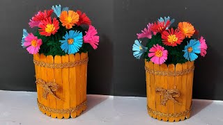 DIY Flower Pot Decorative Showpiece / Easy Home Decor Ideas / Flower Pot making ice cream stick