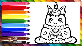 Draw and Color a Unicorn Birthday Cake 🎂🦄❤️🌈 Drawings for Kids