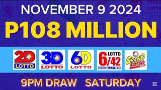 9PM LOTTO RESULTS TODAY NOVEMBER 9 2024 (Complete Details)