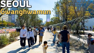 Saturday afternoon stroll from Gwanghwamun Square to Cheonggyecheon Jongno🚶‍♀️⛲|Seoul 4k Iphone14pro