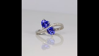 14K White Gold Double Heart Tanzanite and Diamond Ring 1.65 Carats