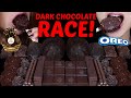 ASMR DARK CHOCOLATE RACE! BIG OREO ICE CREAM CONES, FERRERO ROCHER BAR, MINI DOVE ICE CREAM BARS 먹방