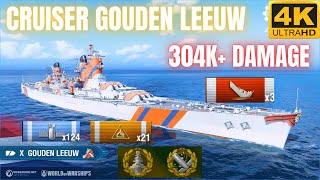 Cruiser Gouden Leeuw: AIRSTRIKE MASTER w/ 304K+ Damage \u0026 124 Bomb Hits | World of Warships