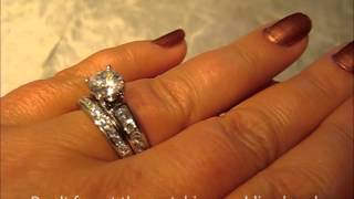 KI-117282S *18k 6.5mm round diamond cathedral engagement ring still shows a yellow sapphire