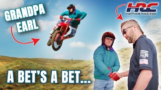 85 YEAR OLD GRANDPA EARL STEALS A FACTORY HONDA HRC DIRTBIKE!!