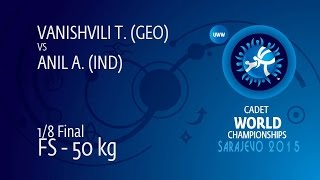 1/8 FS - 50 kg: A. ANIL (IND) df. T. VANISHVILI (GEO) by DQ, 8-6