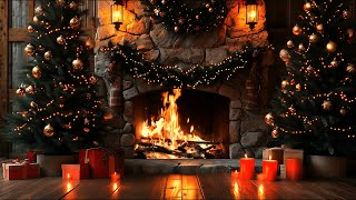 Christmas Fireplace with Crackling Logs in Cozy Winter Ambience for Relaxation and Sleep