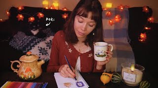 ASMR | Une soirée cosy ensemble 🧡 thé, bougie crépitante, dessin, poki !!