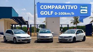 Comparativo 0 a 100 - Golf 1.6 MSi x Golf 1.0 TSi x Golf 1.4 TSi