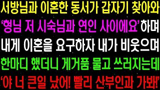 (실화사연) 서방님과 이혼한 동서가 갑자기 찾아와 '형님 저 시숙님과 연인 사이에요' 하며 내게 이혼을 요구하는데    라디오사연  썰사연 사이다사연 감동사연