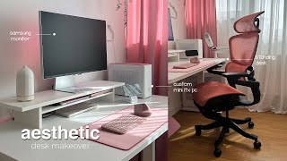 aesthetic desk makeover | £4000 cozy pink setup, new standing desk, gaming pc & monitor 🎀