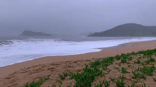 Ocean Waves Crashing at Stormy Beach w/ Sea Rain | Relaxing Sounds for Sleep & Tinnitus: Brown Noise