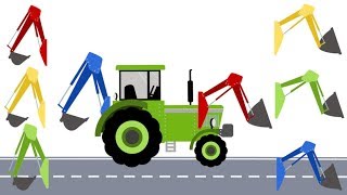 #Excavator & Truck | Tractor & Garbage truck | Street Vehicles | Learning colors GREEN - Kids video