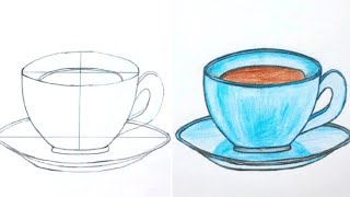 How to draw tea cup plate step by step vesy easy || কাপ পিরিচ আঁকা