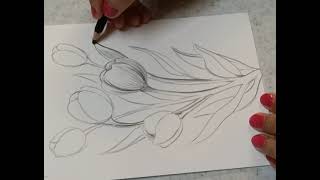 Easy Flower Drawing | Tulip Drawing Tutorial | How to make flowers | (For Beginners)