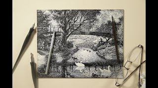 Scratchboard Drawing of Lafayette park in St. Louis, MO