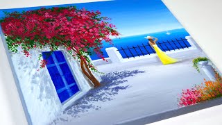 Acrylic Painting On Canvas / Blue Door Painting / Aham Art