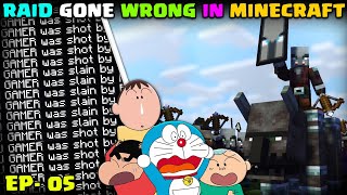 Doraemon and friends attacked by Pillagers in minecraft I shinchan minecraft I doraemon minecraft