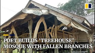 House made out of fallen tree branches in Malaysia